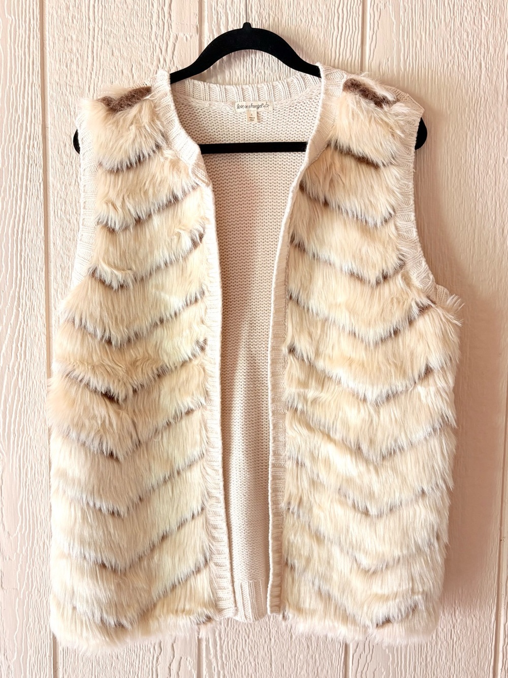 Faux Fur Chevron Knit Vest Cream Size L